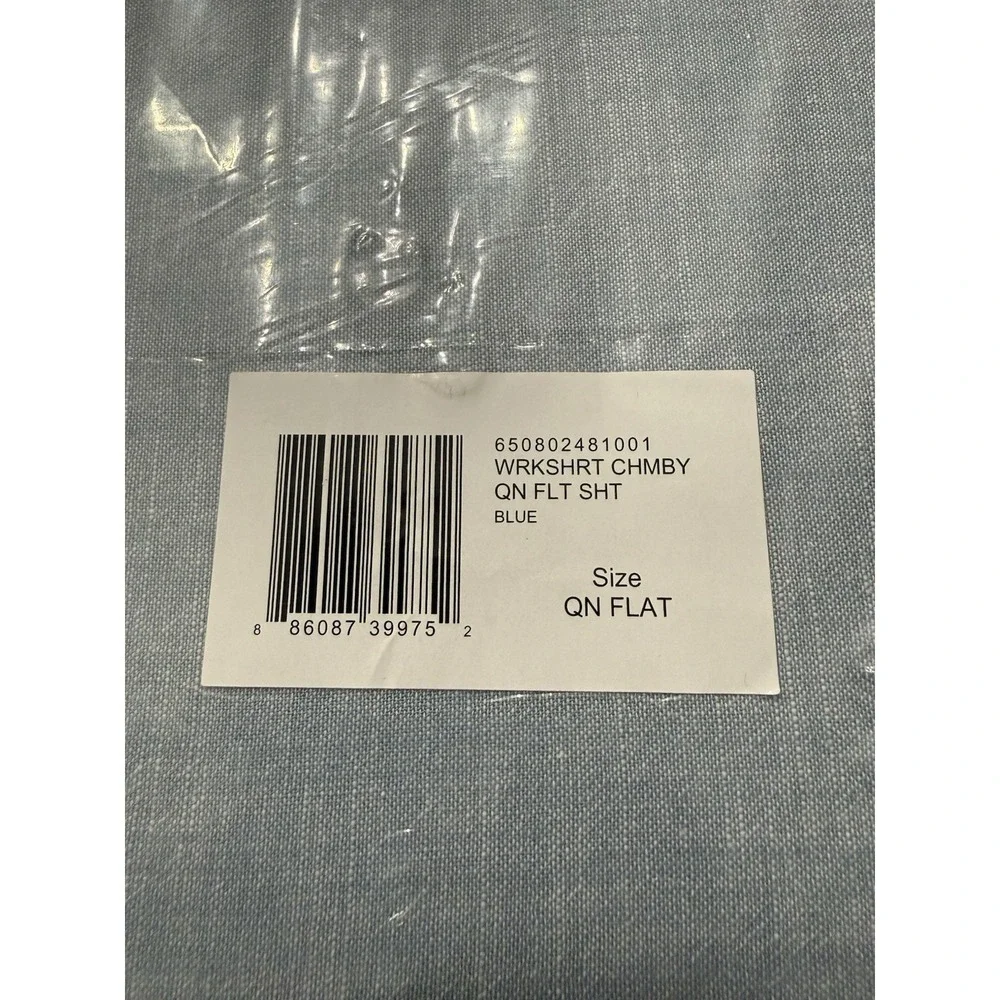 Ralph Lauren Home Queen Flat Sheet Workshirt Chambray Blue New With Tags Cotton